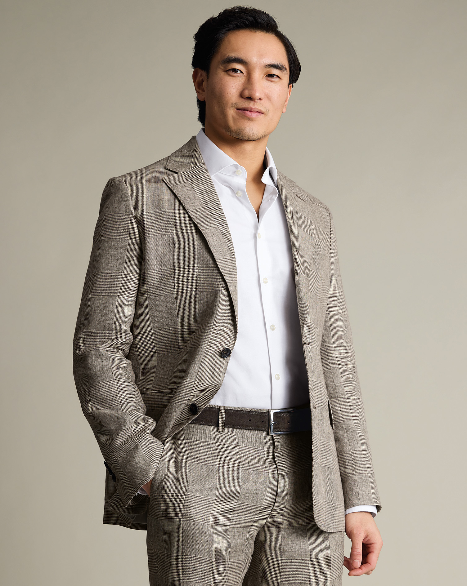 Charles Tyrwhitt Men's  Pure Checkered Na Jacket In Brown